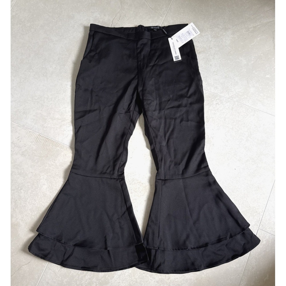 NWT Haoduoyi Black Frill Flair Bell Bottoms Womans Sz L Business Party Career